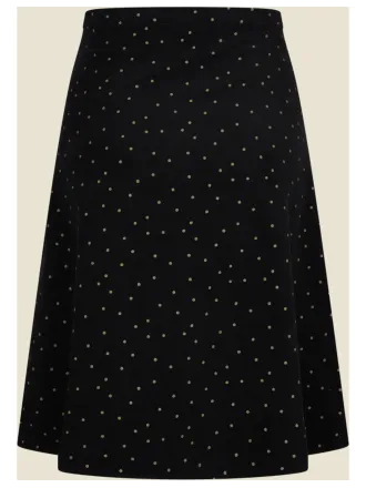 Very Cherry - A-Line Skirt Corduroy Dots Black/Ecru