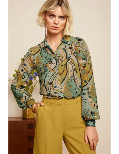 King Louie - Carina Blouse Frenzy Dusty Turquoise