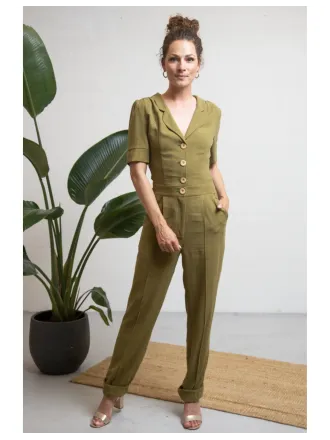 Very Cherry - Classic Jumpsuit Linnen Olive