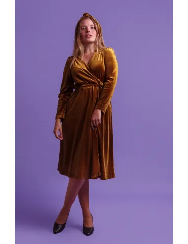 40’s Leaf Dress Steam Velvet Gold