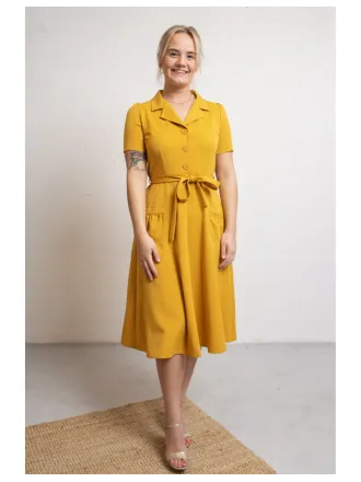 Very Cherry - Revers Dress Midi Yellow Gabardine